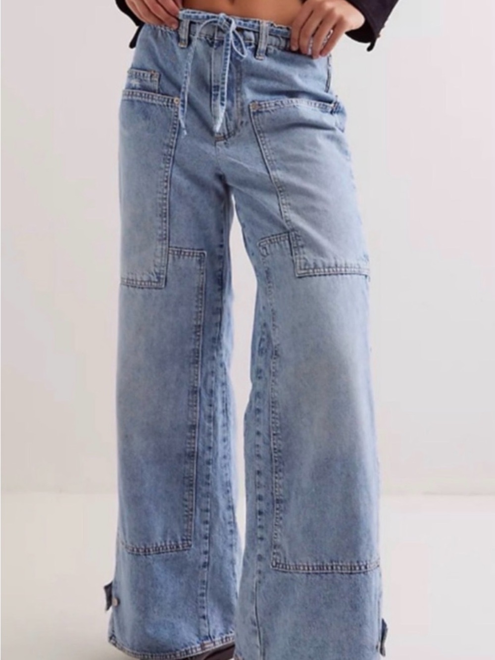 Free People Light Blue Patchwork Wide Leg Jeans curvy outlaw jeans w patchwork